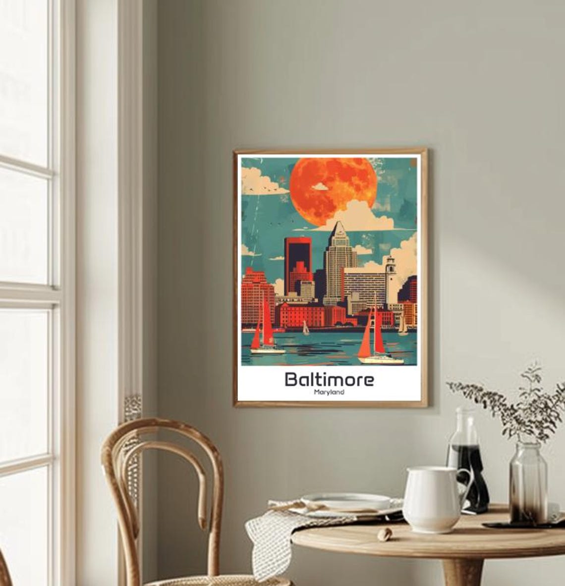Baltimore Maryland Inner Harbour Skyline with Red Sails Poster - Image 2