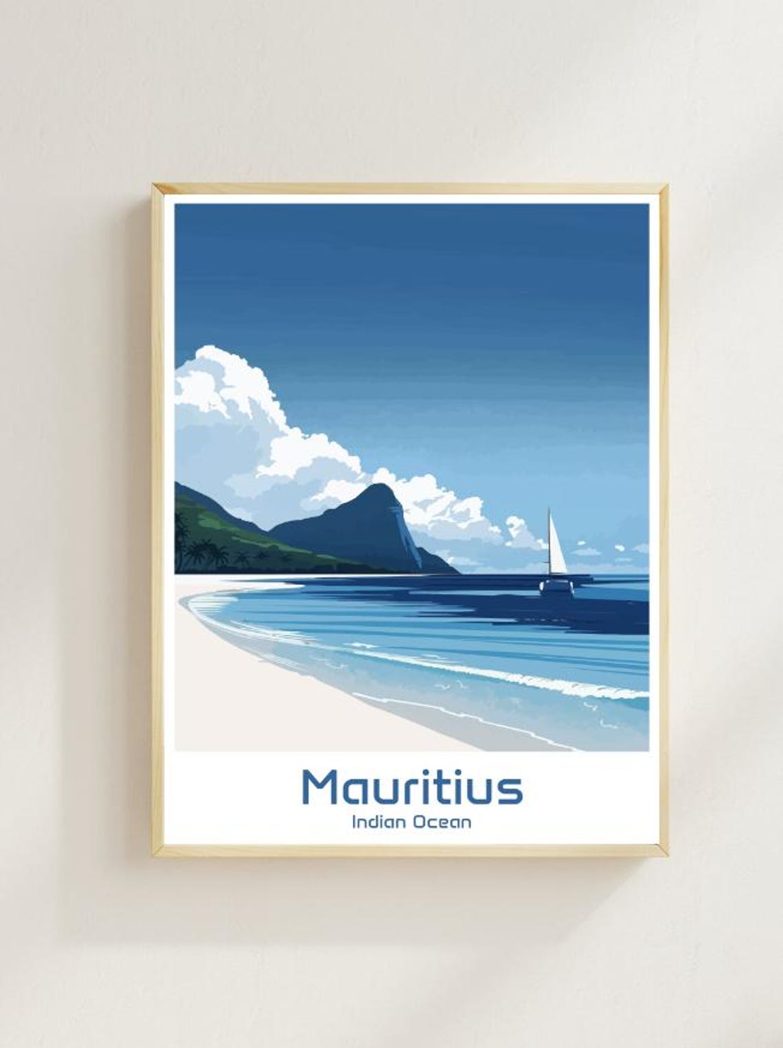 Mauritius Indian Ocean White Sand Beach Sailboat Serene Poster