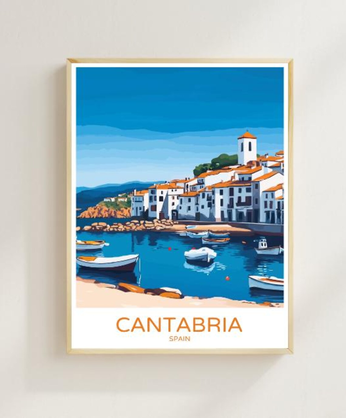 Cantabria Spain Colorful Harbor Town Fishing Boats Bay View Poster