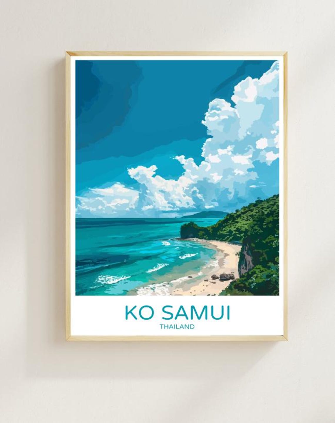 Ko Samui Thailand Tropical Beach with Chaweng Bay Travel Poster