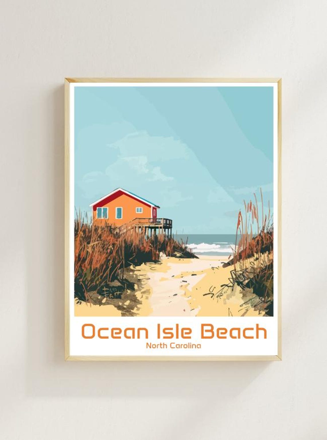 Ocean Isle Beach North Carolina Dune Cottage Vintage Art Poster