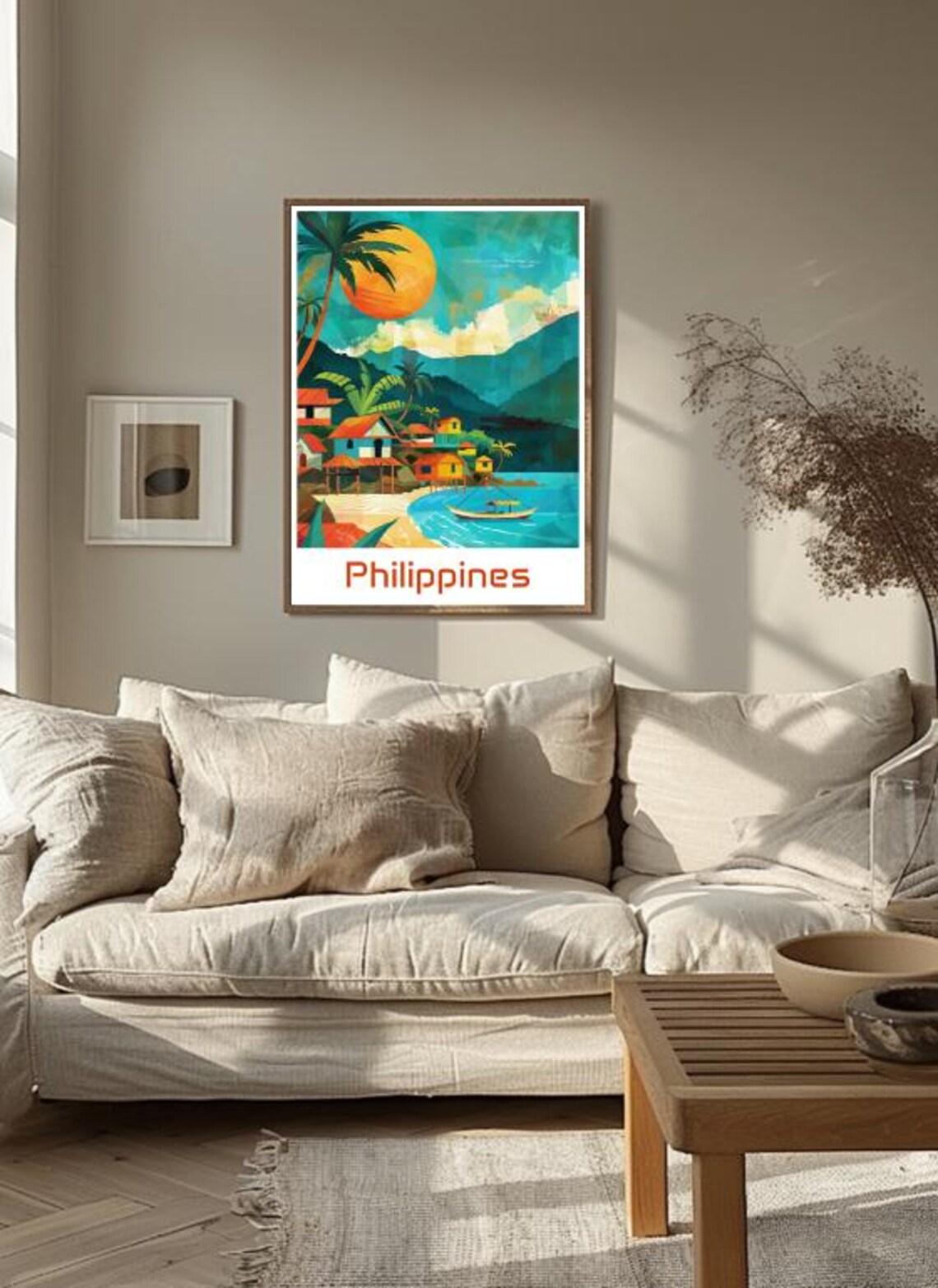 Philippines Tropical Beach Village Sunset Vintage Travel Poster - Image 3