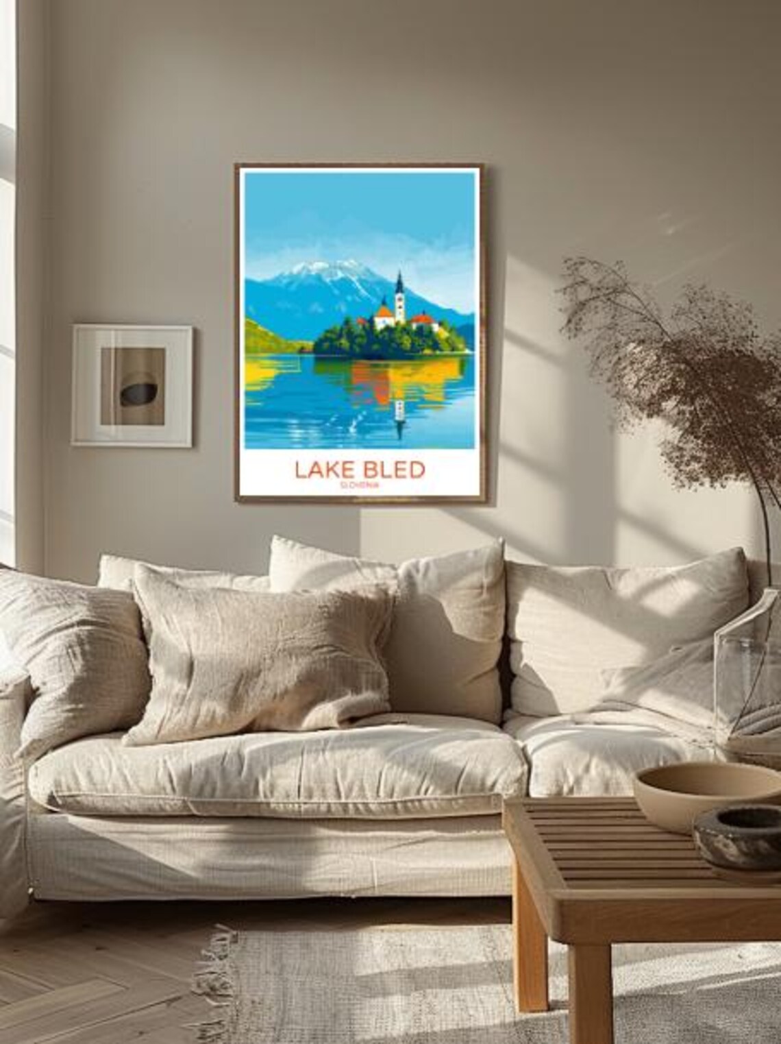 Lake Bled Slovenia Travel Poster with the Island Church and Alps View - Image 2