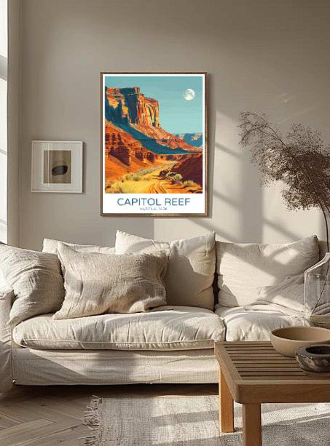Capitol Reef National Park Red Rock Cliffs and Moon Travel Poster - Image 2
