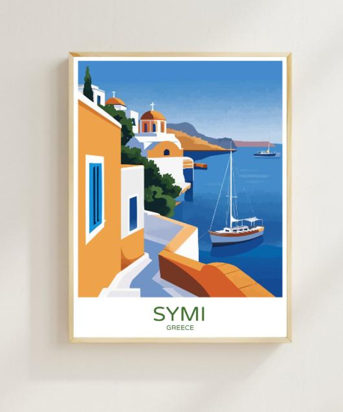 Symi Greece Travel Poster Charming Island Landscape Wall Art Greek Village Print Coastal Decor Travel Gift Greek Island Art Wall Art