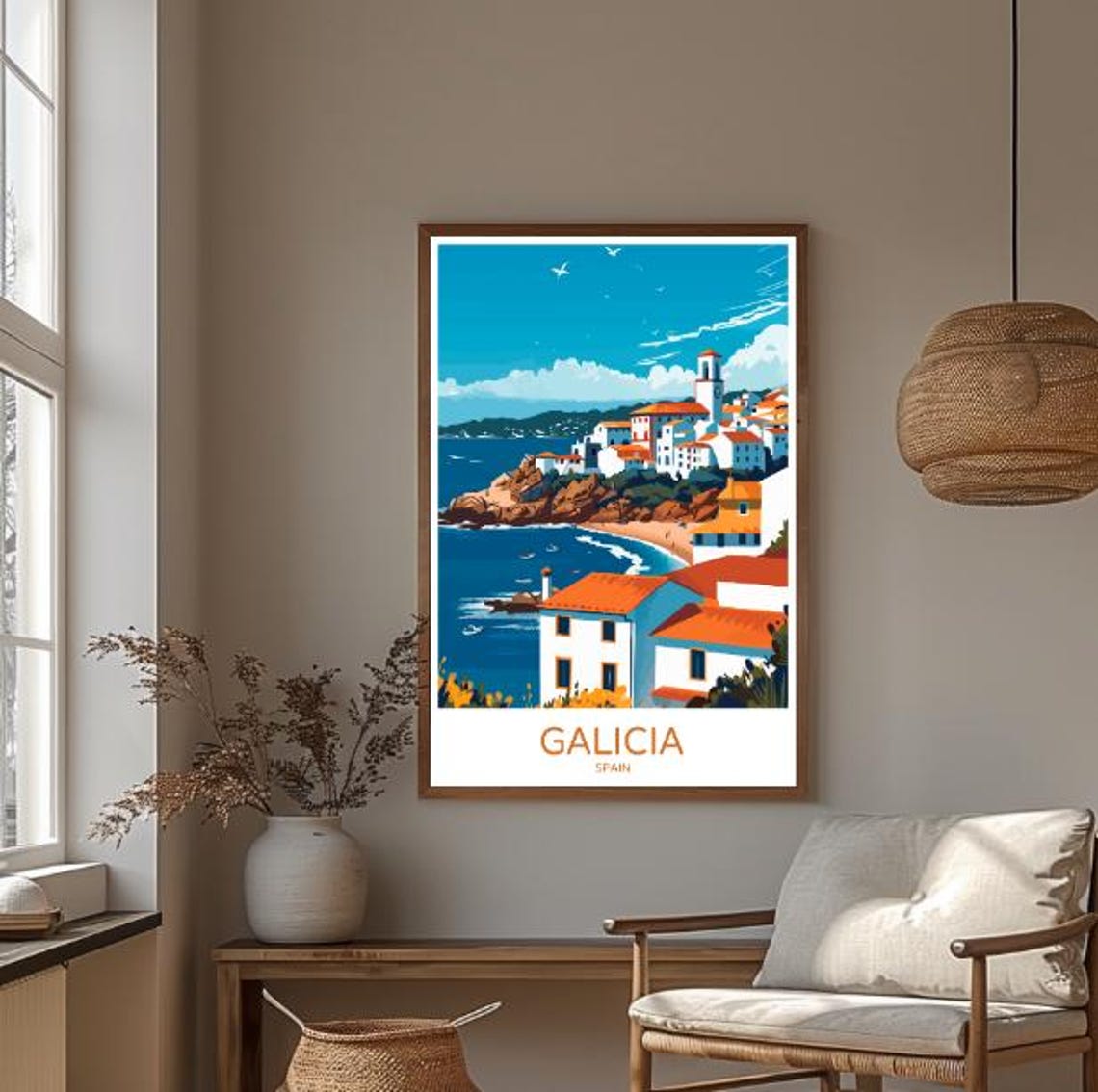 Galicia Spain Coastal Village Rocky Shore Vintage Travel Poster - Image 2