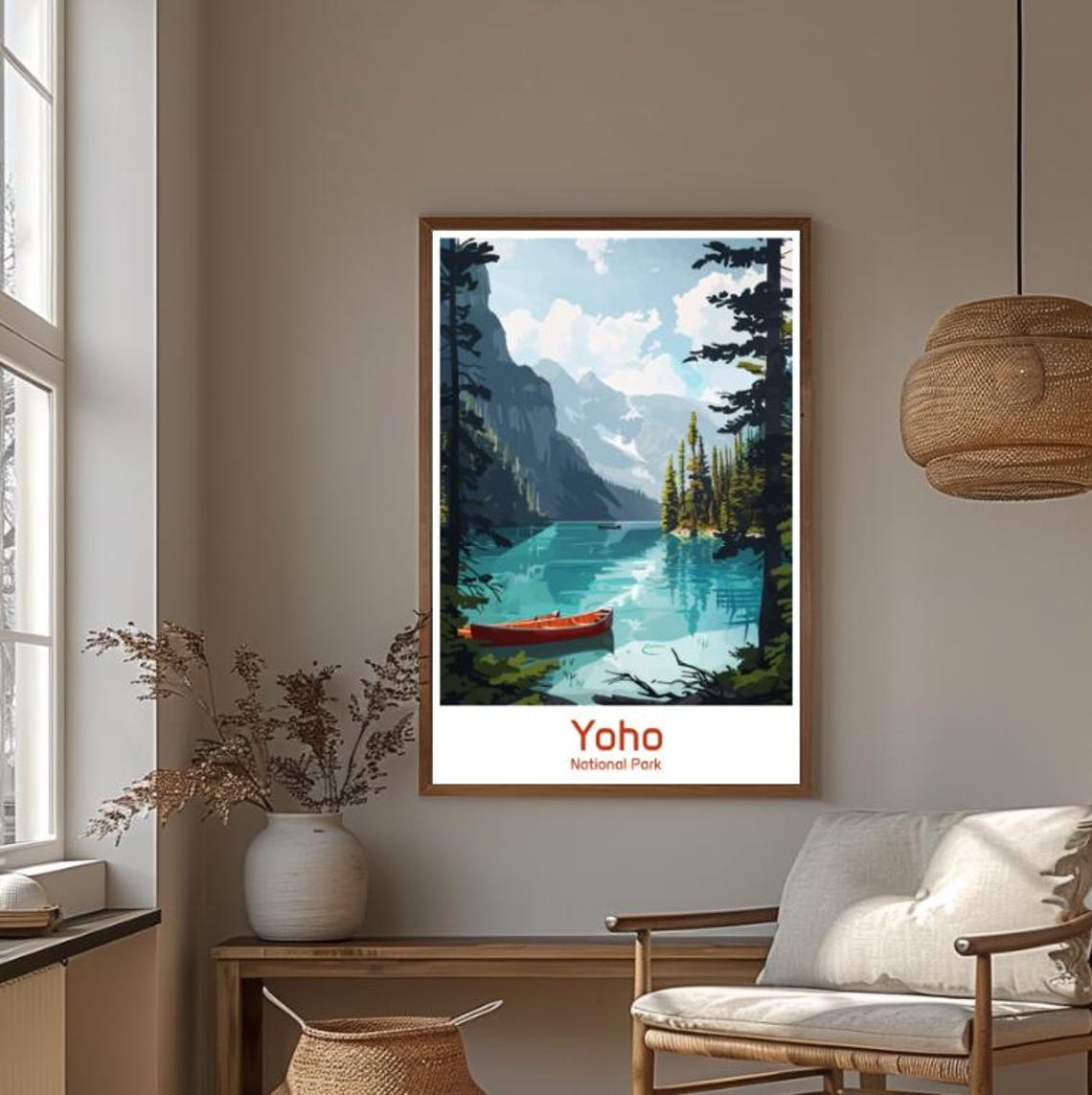 Yoho National Park Turquoise Lake Red Canoe Rocky Mountains Poster - Image 4