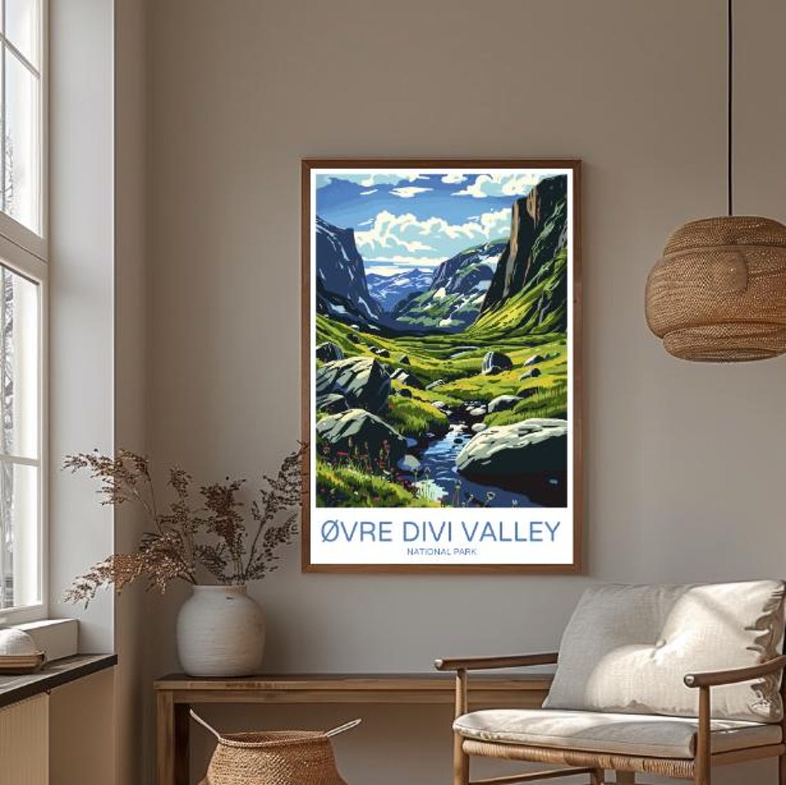 Ovre Divi Valley Norway Green Valley Poster With Stream Rocks Hills - Image 3