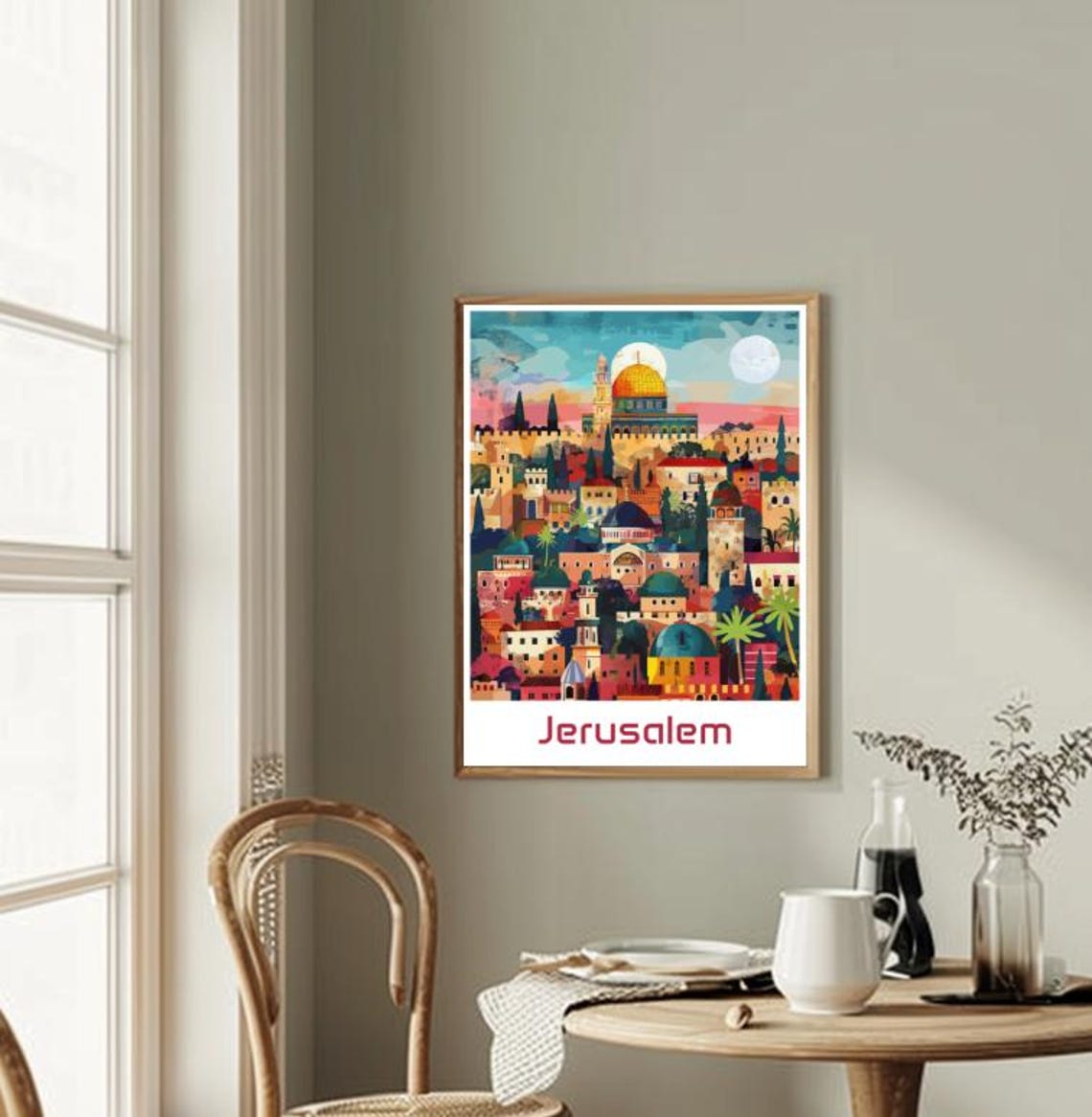 Jerusalem Old City Dome of the Rock Sunset Vintage Travel Poster - Image 2