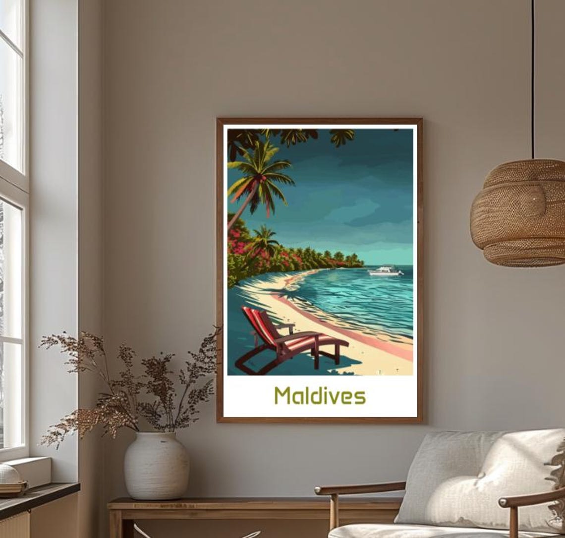 Maldives Tropical Beach Paradise With Palm Trees And Sailboat Print - Image 4