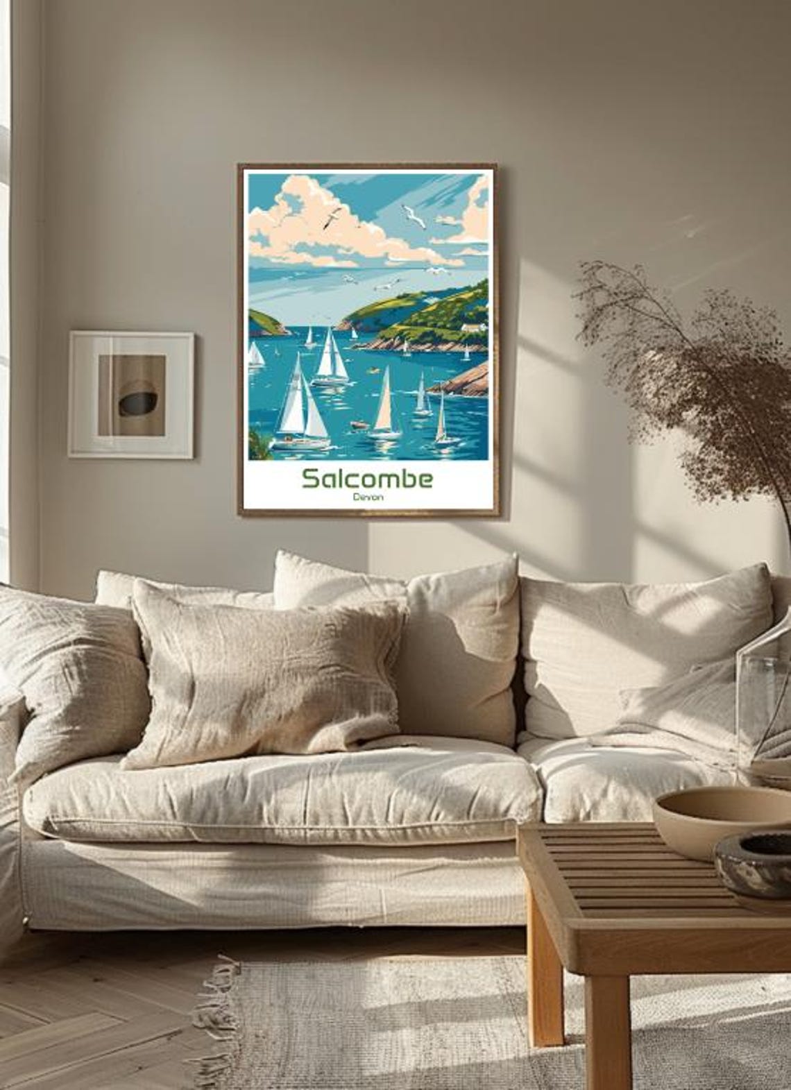 Salcombe Devon Estuary Sailboats and Seagulls Summer Day Travel Poster - Image 3