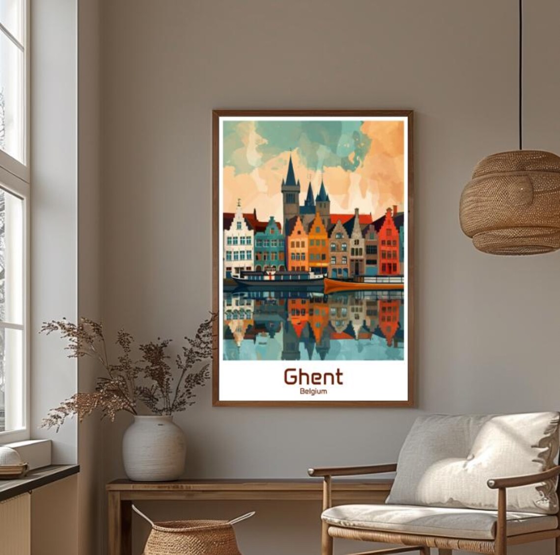Colorful Ghent Belgium Canal Houses Waterfront Travel Poster - Image 4