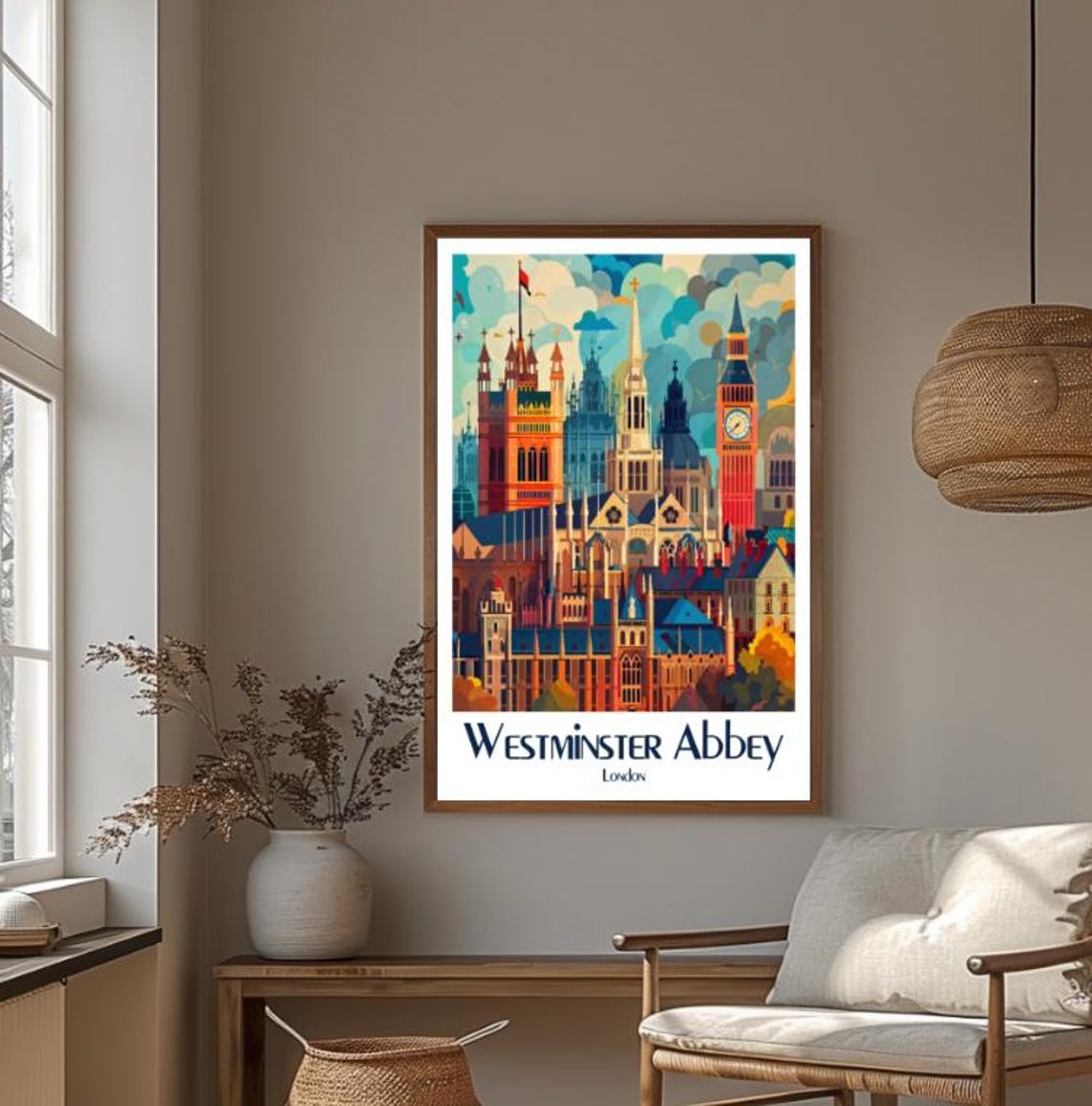 Westminster Abbey London Gothic Towers Colorful Skyline Travel Poster - Image 4
