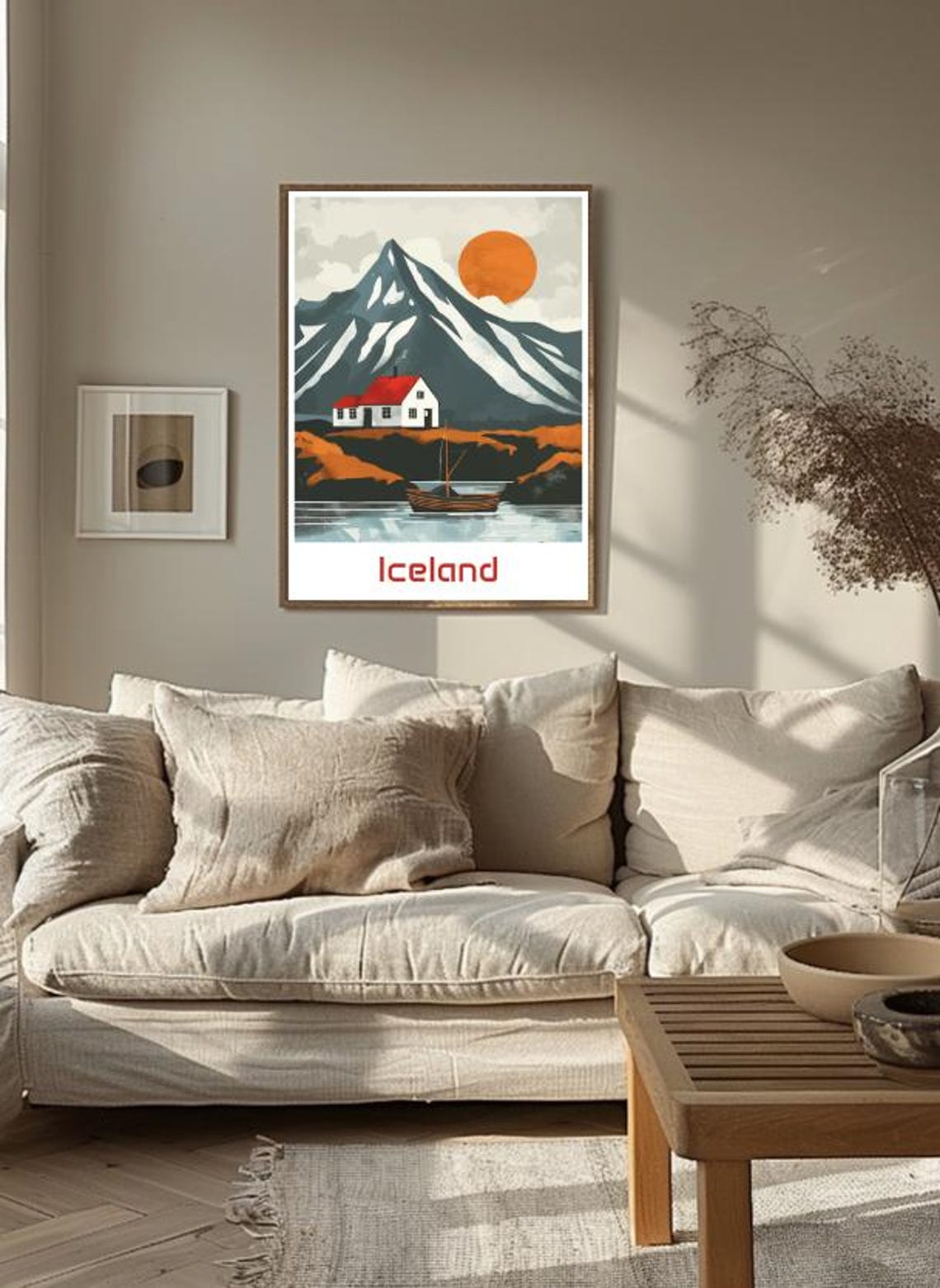 Iceland Red Roofed Cottage By The Sea Under Snowy Mountain Print - Image 3