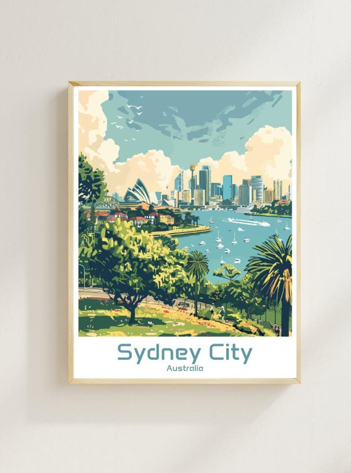 Sydney City Australia Harbour Skyline Illustrated Travel Poster