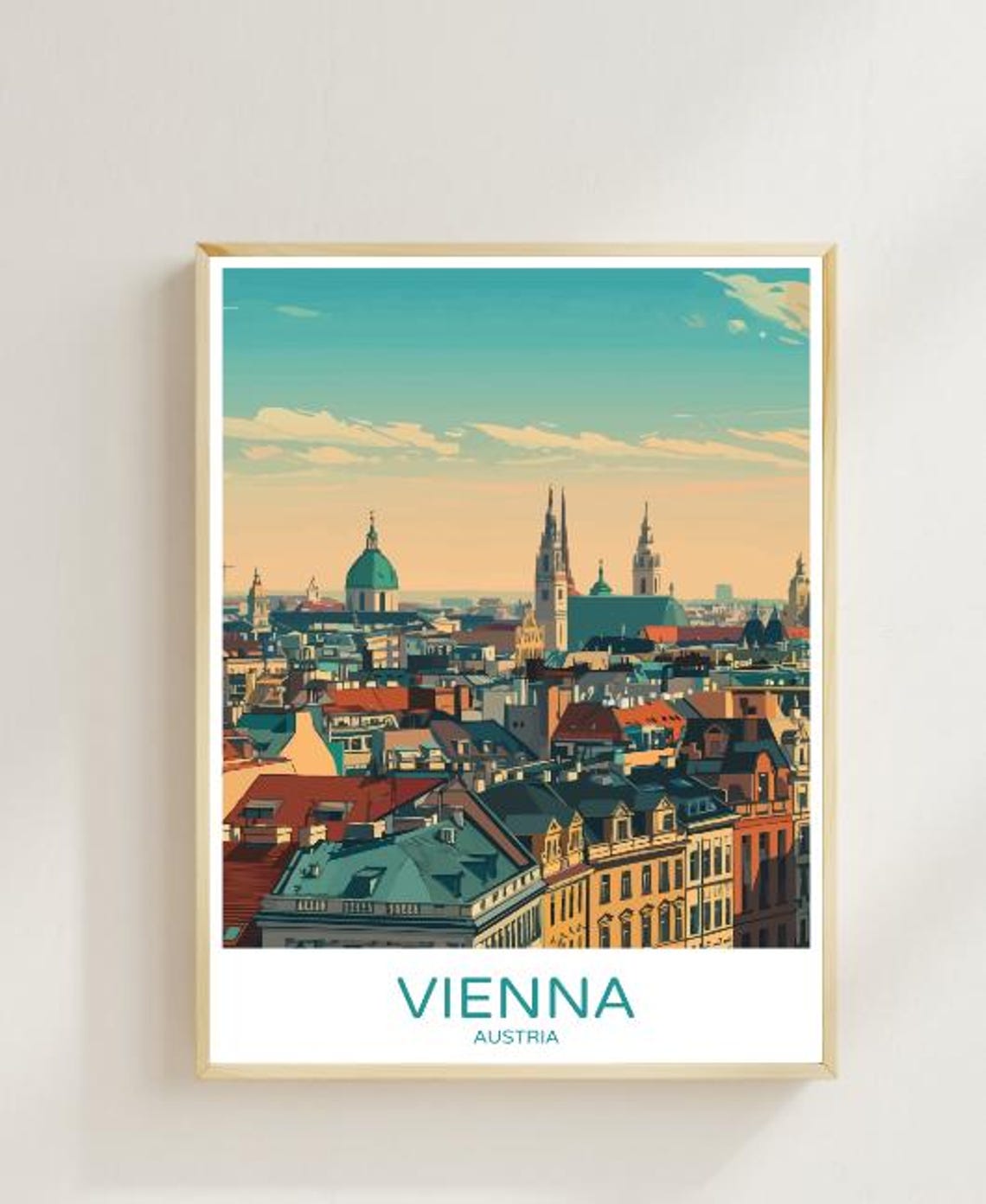 Vienna Austria Historic Skyline Domes Rooftops Vintage Travel Poster
