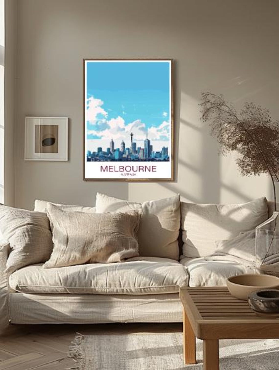 Melbourne Australia Modern Skyline Blue Clouds Cityscape Travel Poster - Image 2