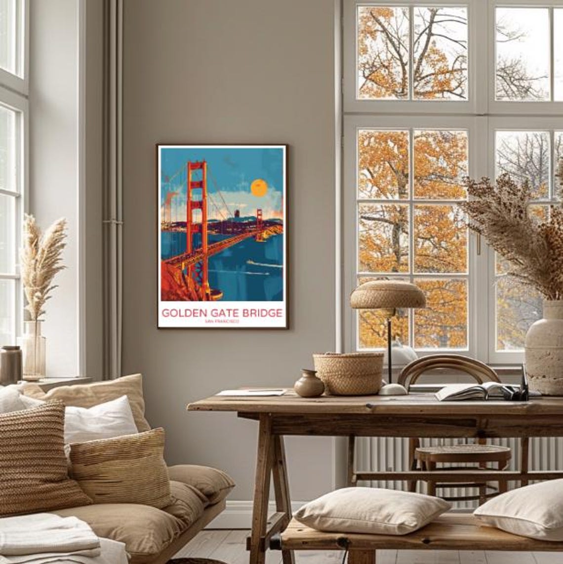 Orange Golden Gate Bridge San Francisco Sunset Boats Travel Poster - Image 4