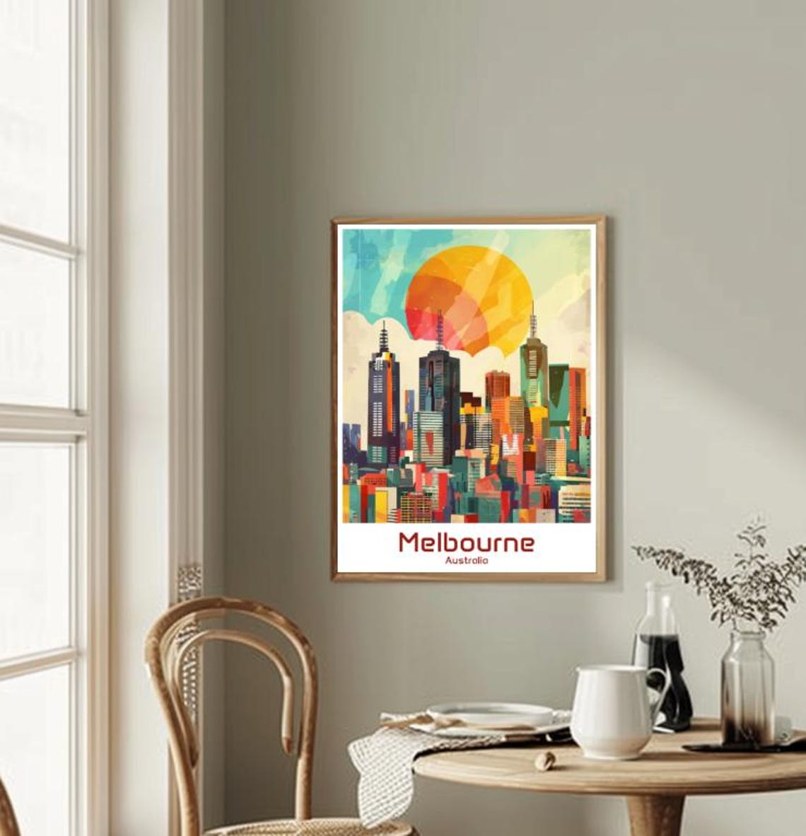 Colorful Melbourne Australia Skyline Sunset Cityscape Poster - Image 2