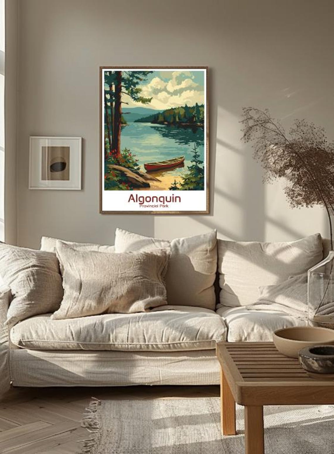 Algonquin Provincial Park Red Canoe Still Lake Pine Forest Poster - Image 3