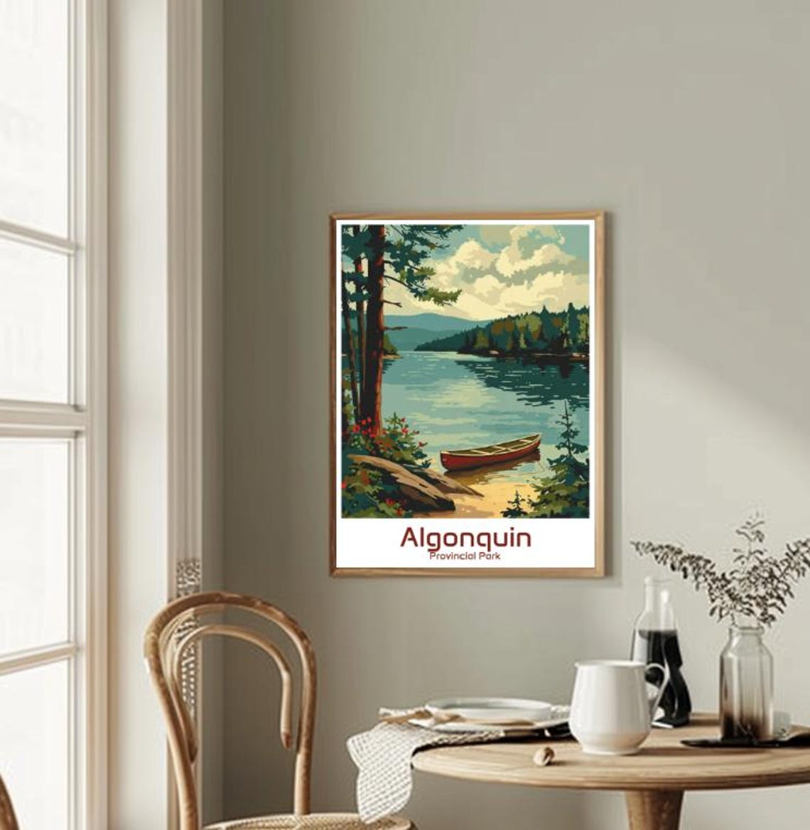 Algonquin Provincial Park Red Canoe Still Lake Pine Forest Poster - Image 2
