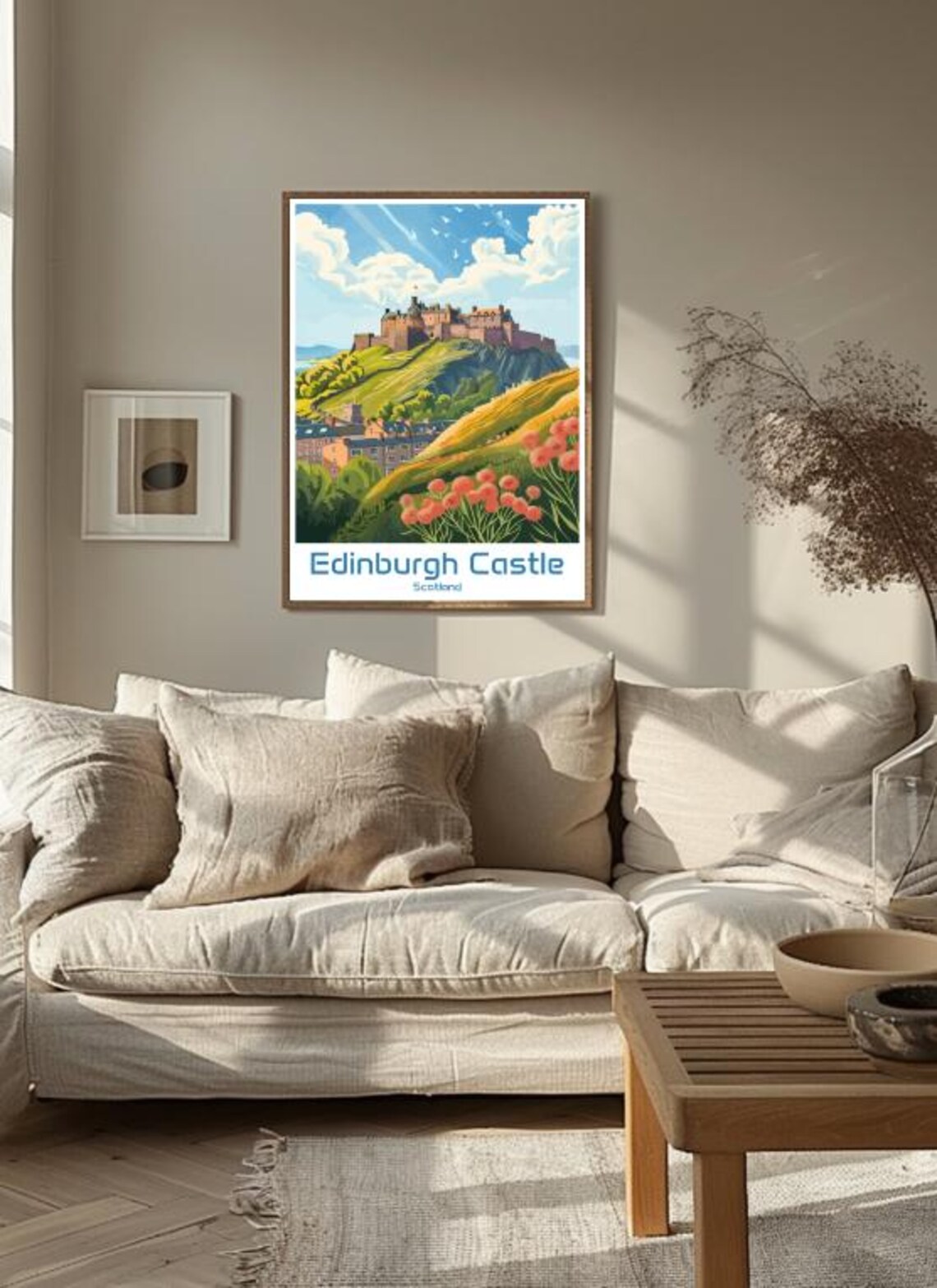 Edinburgh Castle Scotland Royal Hilltop Flowers Vintage Travel Poster - Image 3