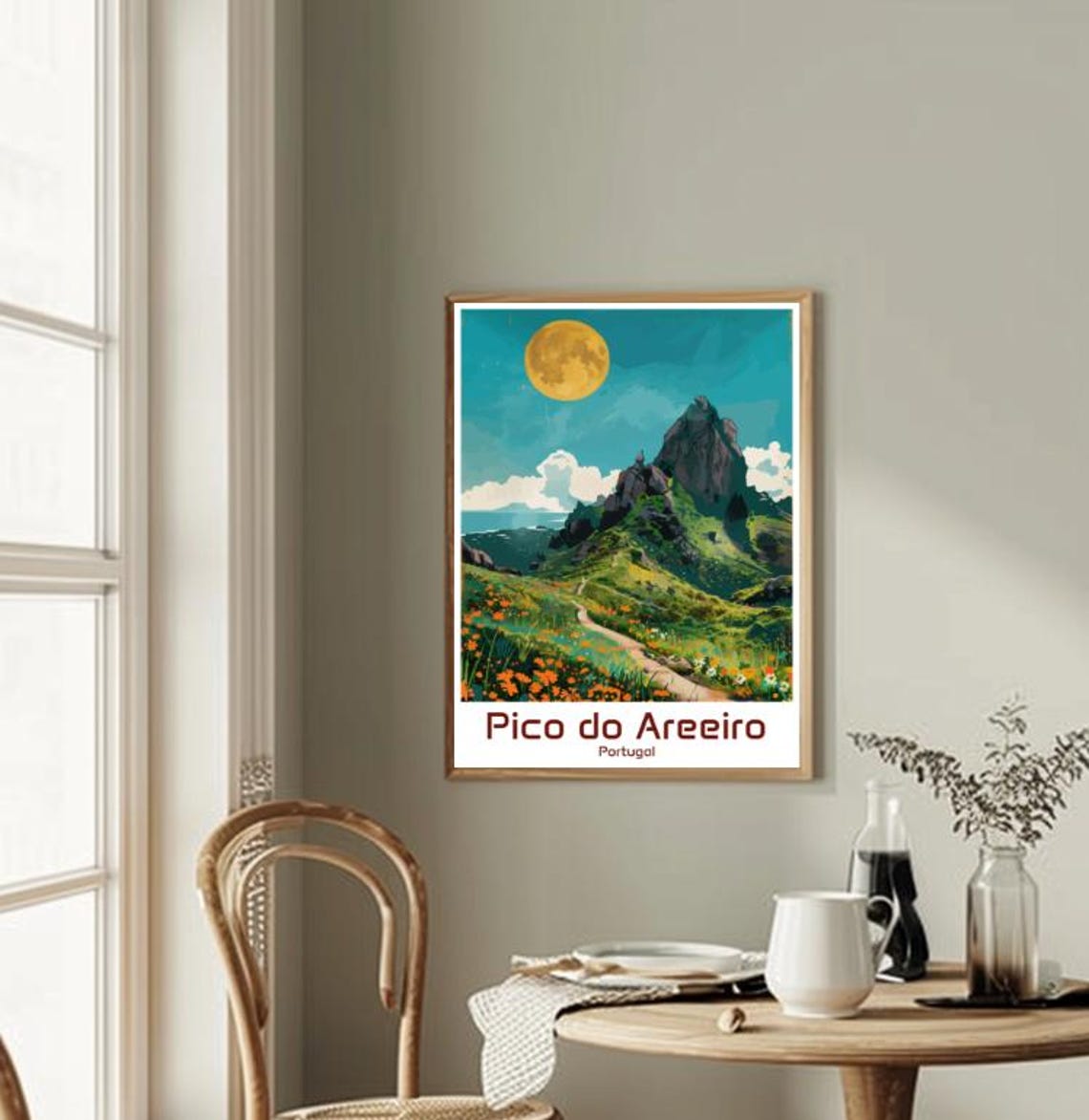Pico do Areeiro Moonlit Mountain Trail Wildflower Meadow Travel Poster - Image 2