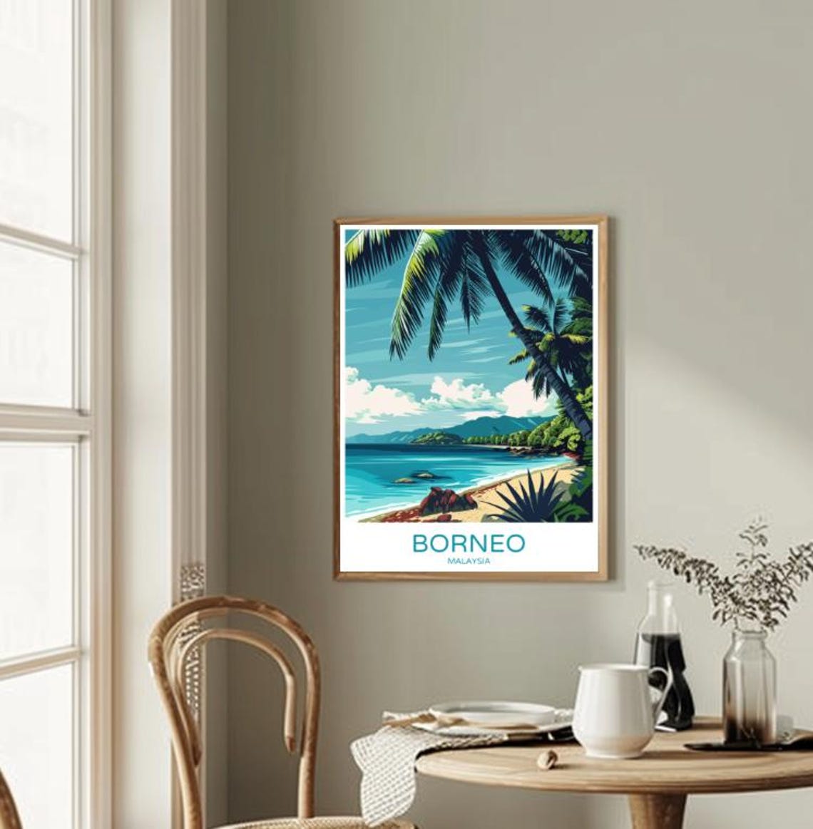 Borneo Tropical Beach With Palms And Turquoise Sea Travel Poster - Image 2