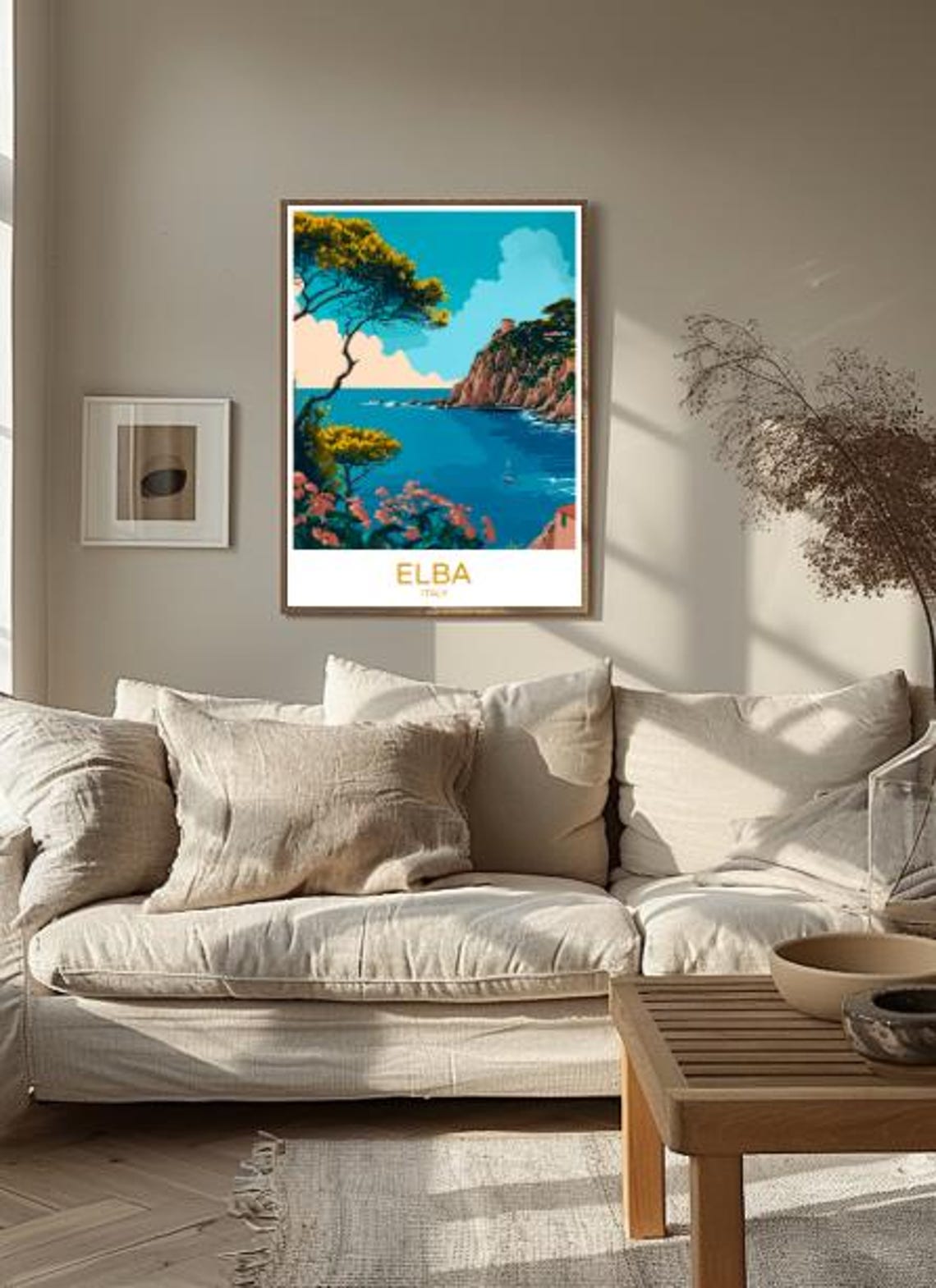 Elba Italy Travel Poster with a Rocky Cove, Cliffs and Pine Trees - Image 2