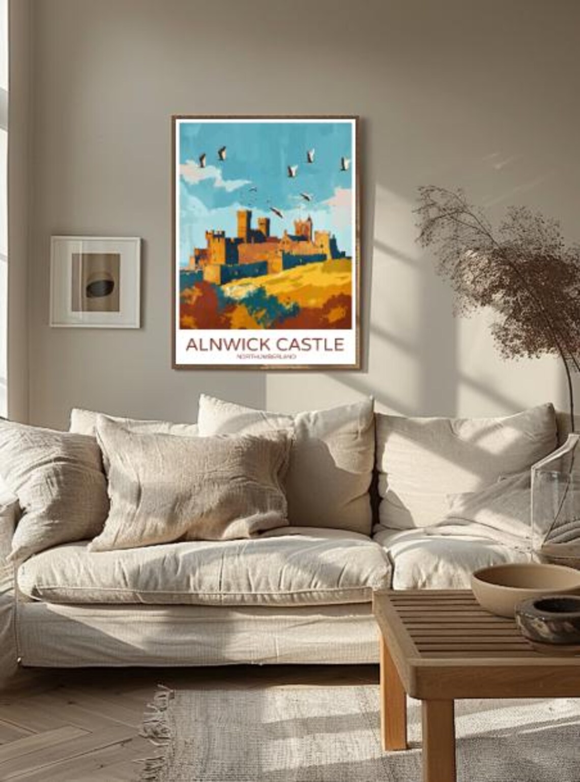 Alnwick Castle Northumberland Golden View Birds Travel Poster - Image 2