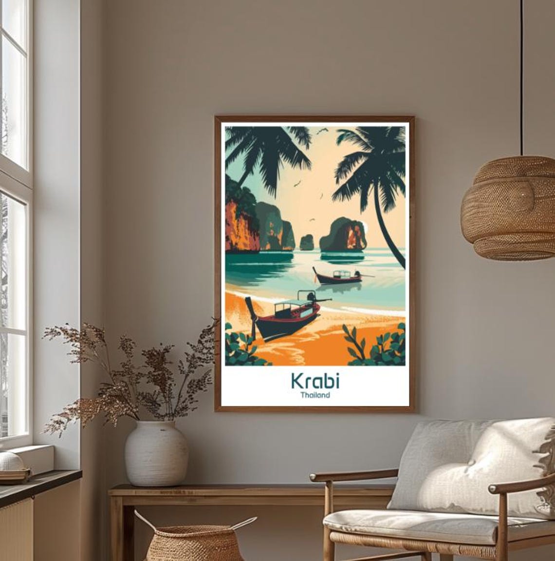 Krabi Thailand Tropical Beach Longtail Boats Sunset Travel Poster - Image 4