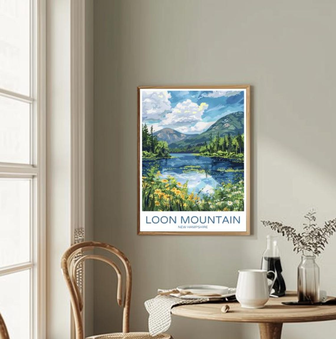 Loon Mountain New Hampshire Lake Wildflowers Colorful Travel Poster - Image 2
