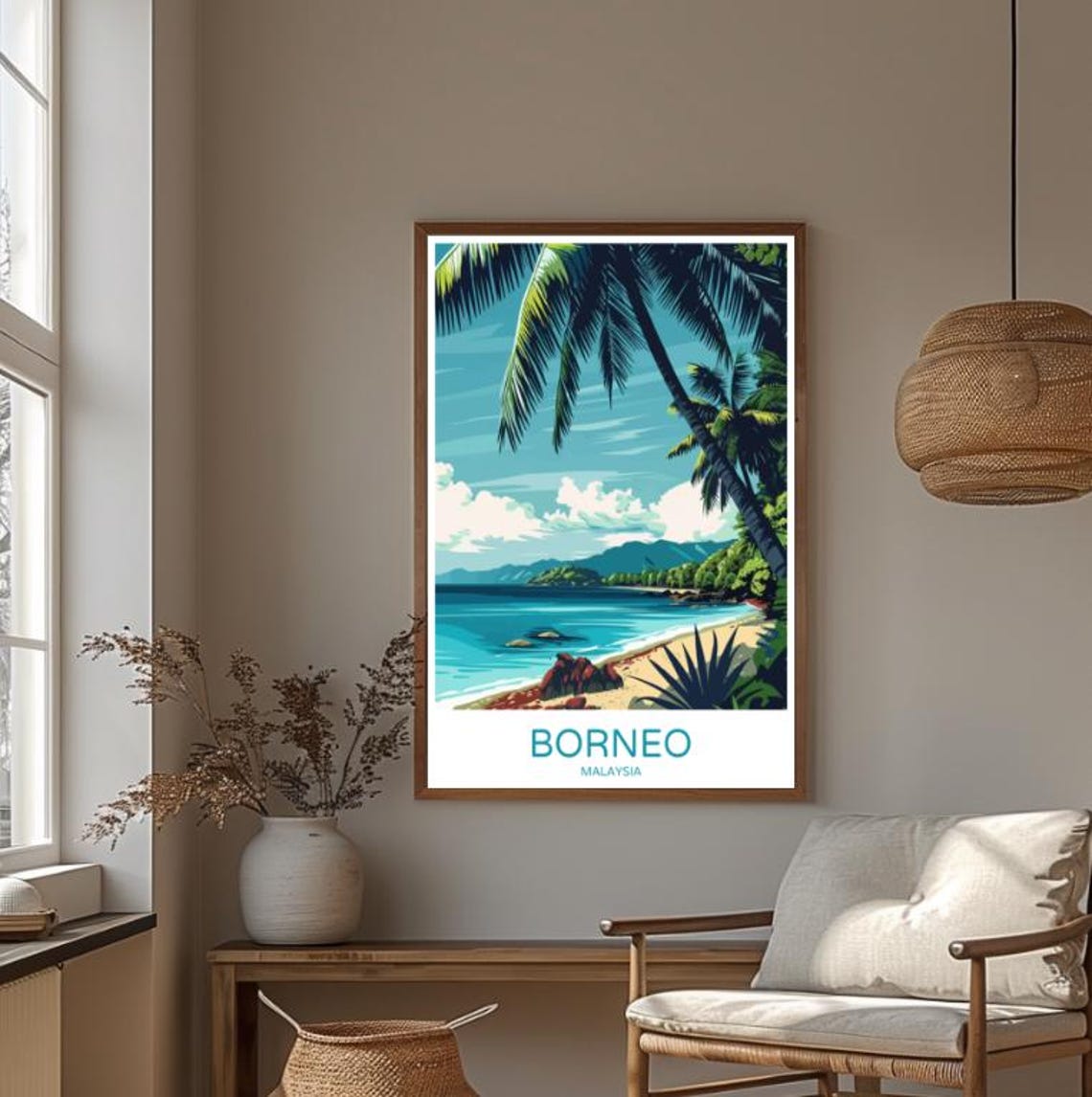 Borneo Tropical Beach With Palms And Turquoise Sea Travel Poster - Image 4
