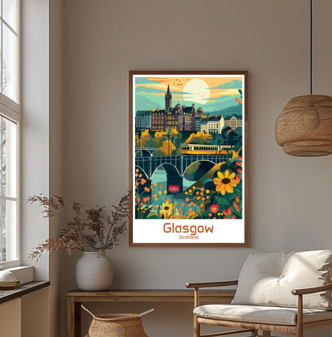 Glasgow Tram Crossing the Bridge at Sunset Scotland City Travel Poster - Image 4