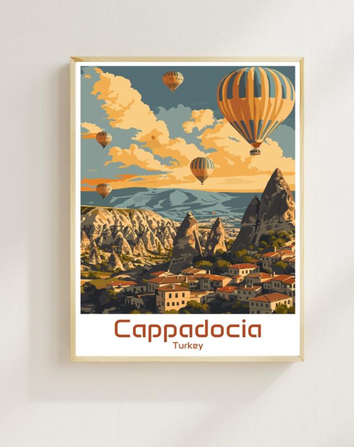 Cappadocia Turkey Hot Air Balloons Morning Vintage Travel Poster