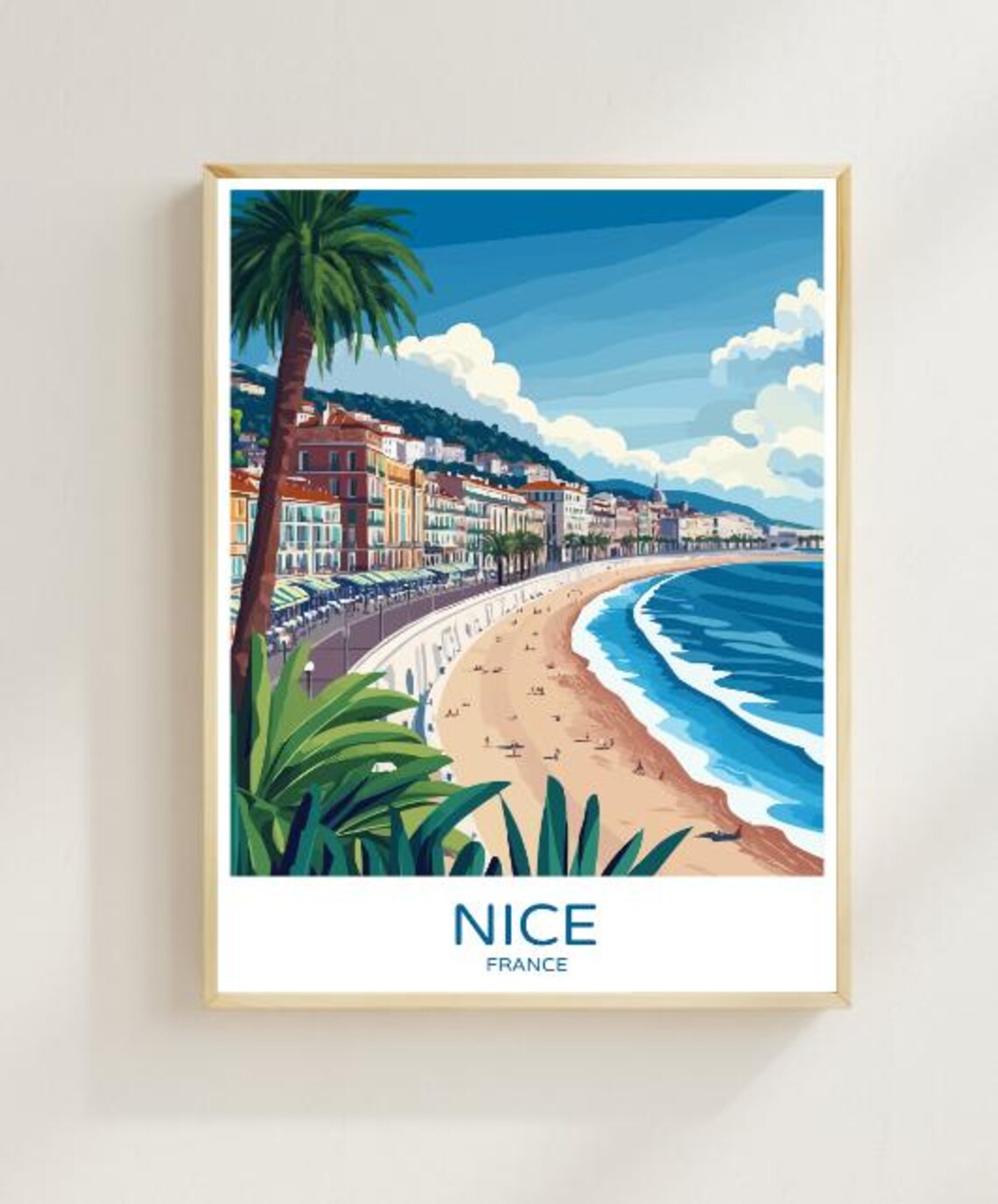 Nice France Riviera Beach Poster With Promenade Palm Trees Sea View