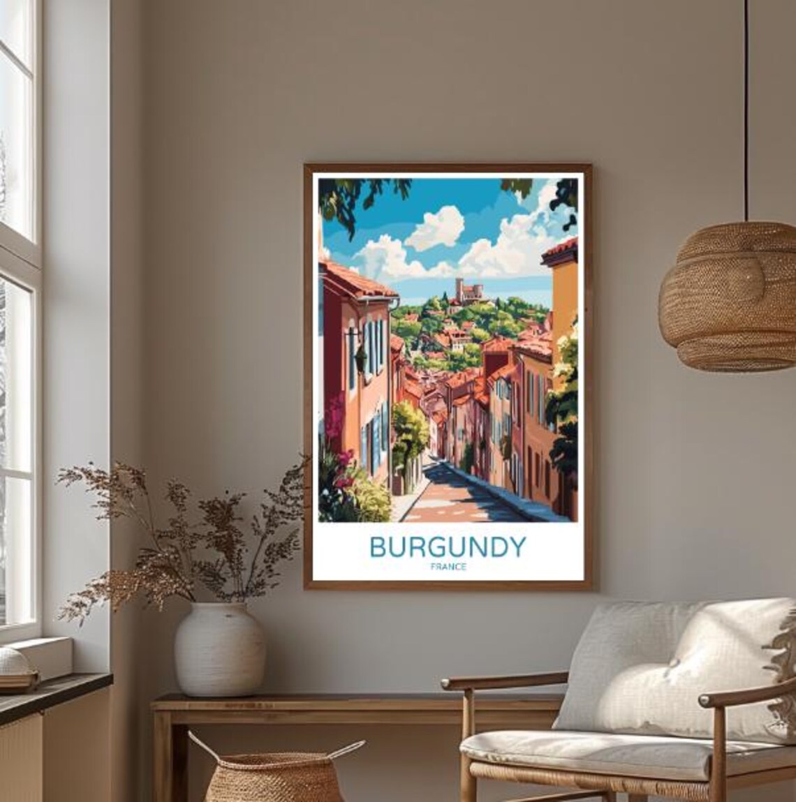 Burgundy France Hilltop Village Poster With Chateau Terracotta Roofs - Image 3
