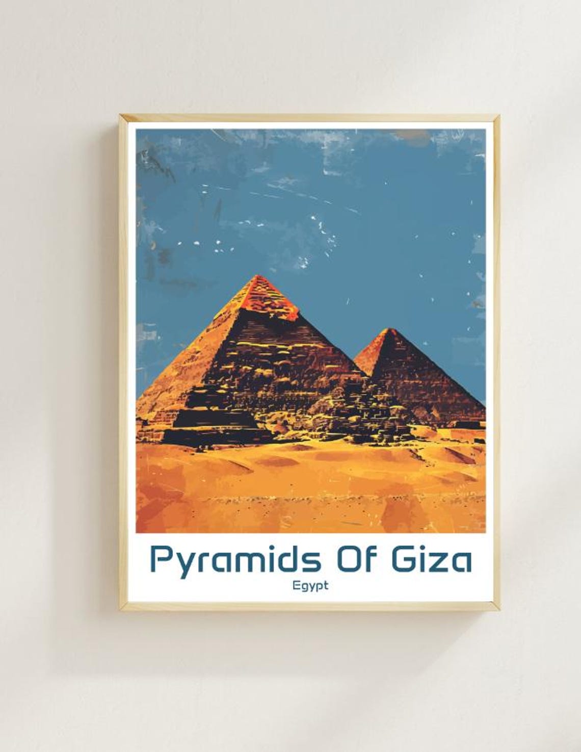 Pyramids Of Giza Egypt In Desert Golden Sunset Vintage Poster