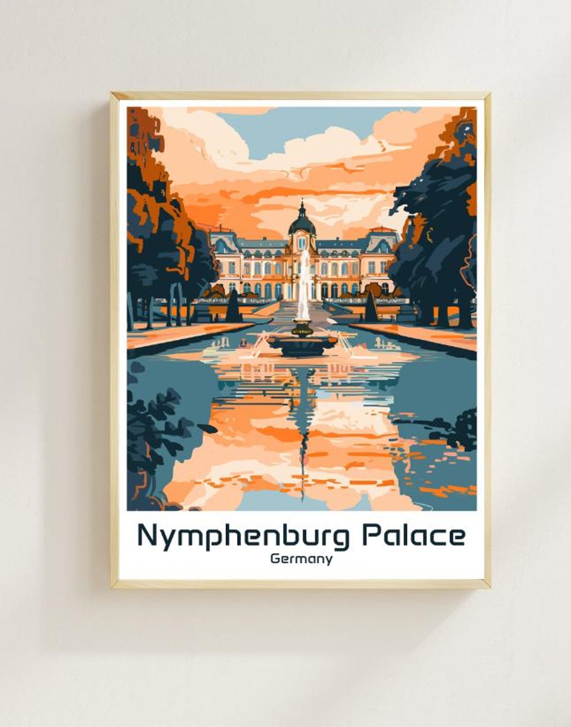 Nymphenburg Palace Munich Sunset Fountain Reflection View Poster