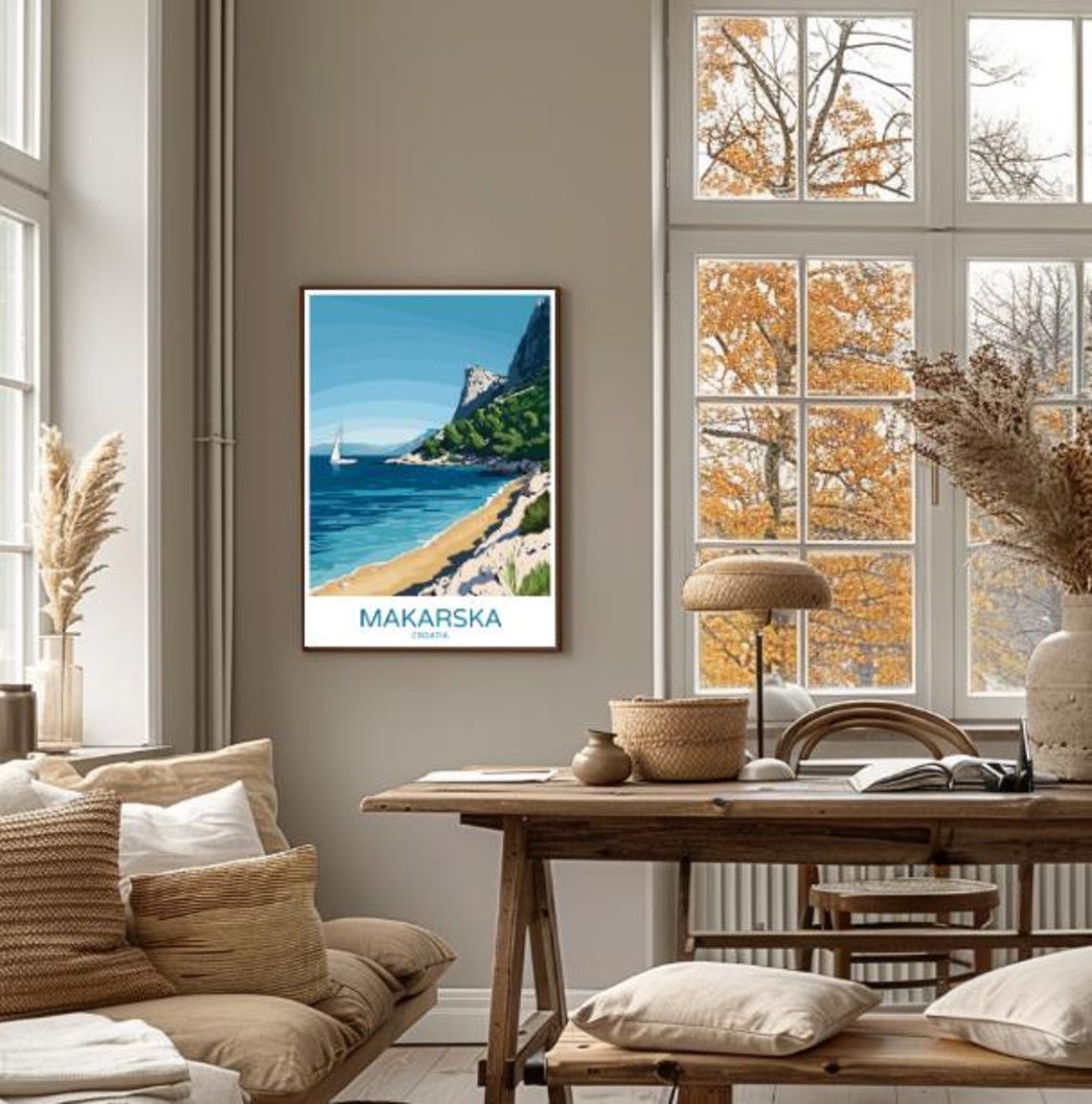 Makarska Croatia Beach Cove With Sailboat And Cliffs Travel Poster - Image 4