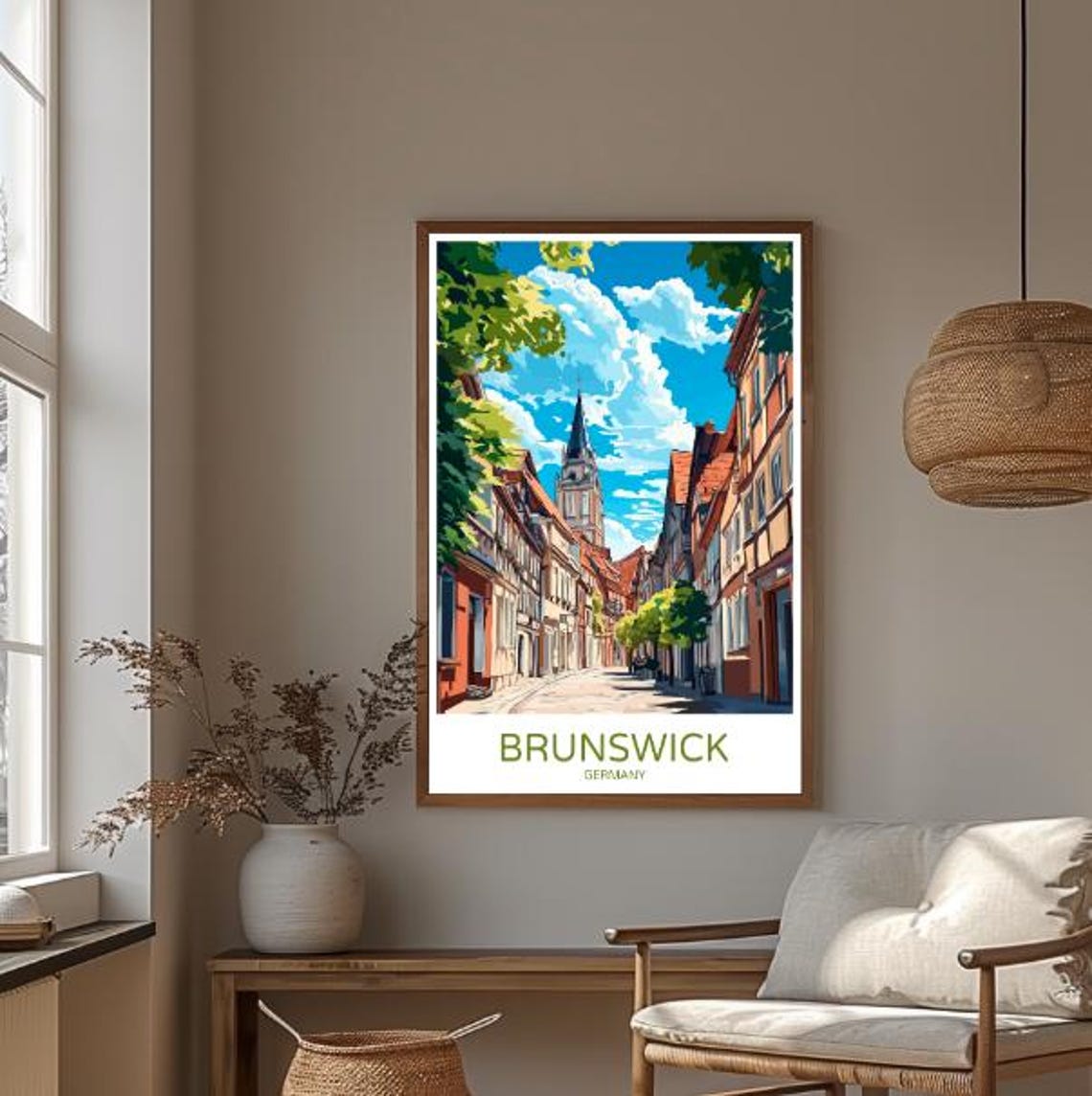 Brunswick Germany Travel Poster with Half-Timbered Streets and Church - Image 3