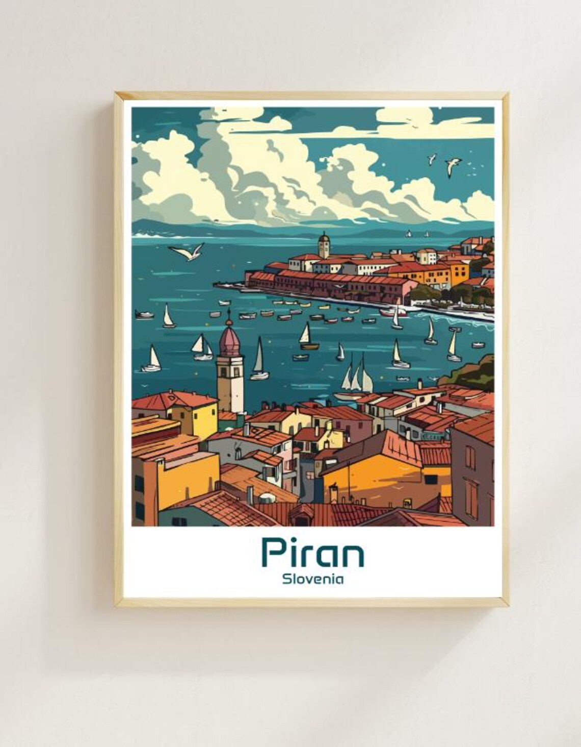 Piran Slovenia Adriatic Coast Town And Sailboats Bay Scene Poster