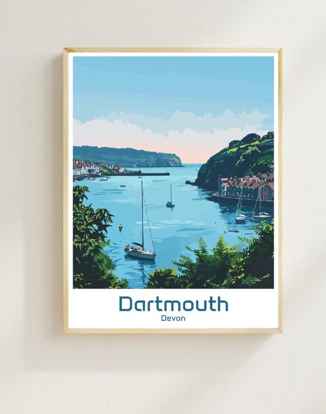 Dartmouth Devon Harbour Sailboats Riverside Town Travel Poster