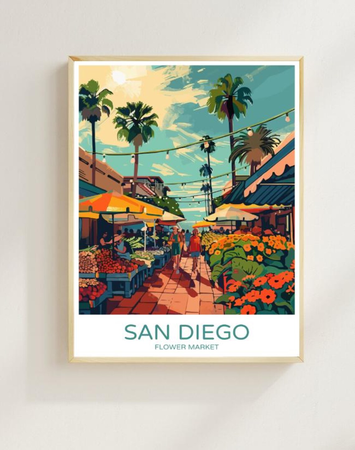 San Diego Flower Market Colorful Floral Street Scene Art Poster
