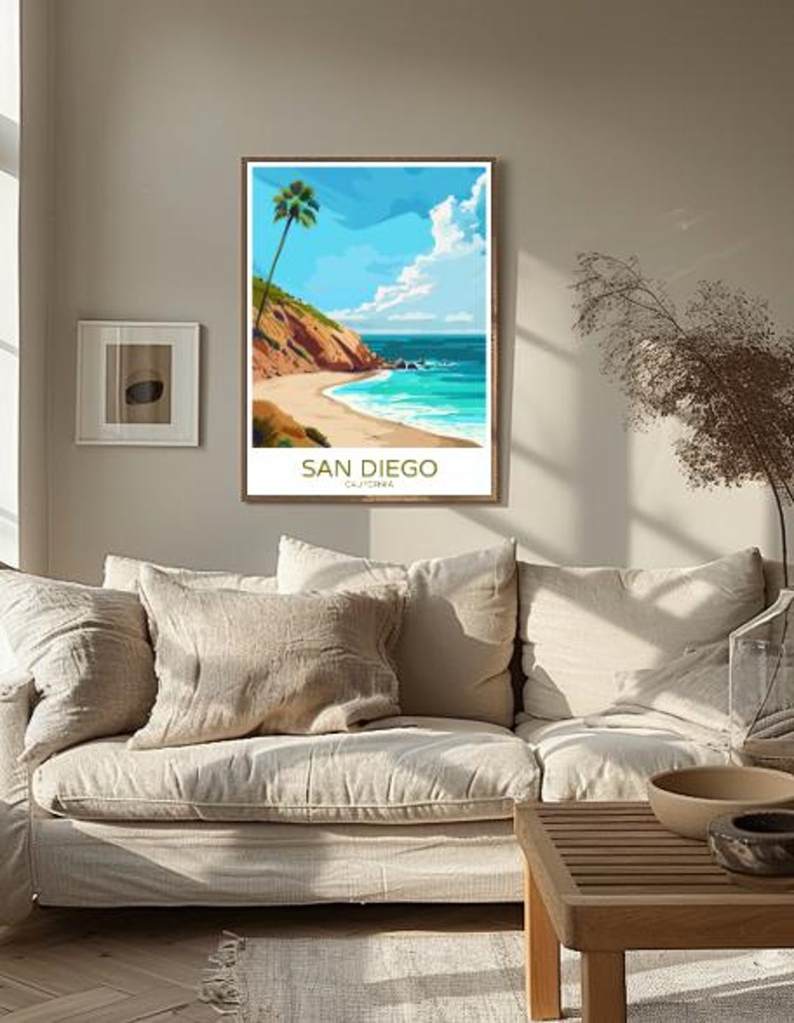 San Diego California Palm Cliff Beach Cove on a Sunny Day Poster - Image 2