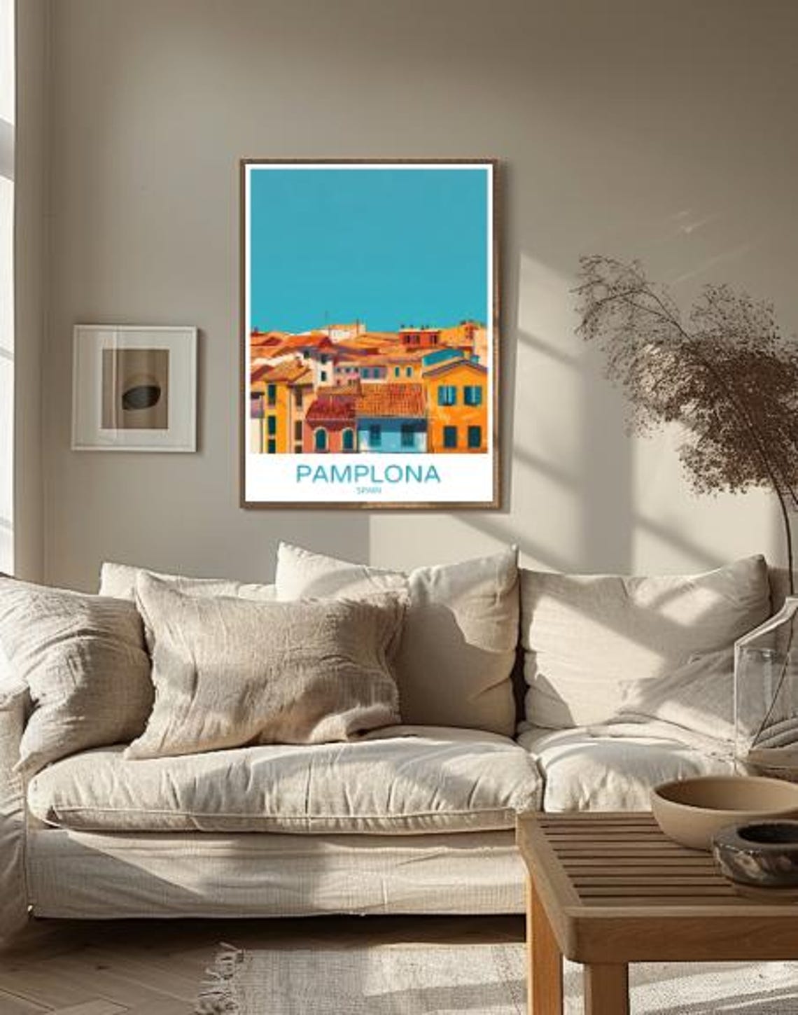 Pamplona Spain Travel Poster Colorful Rooftops Under Teal Sky - Image 2