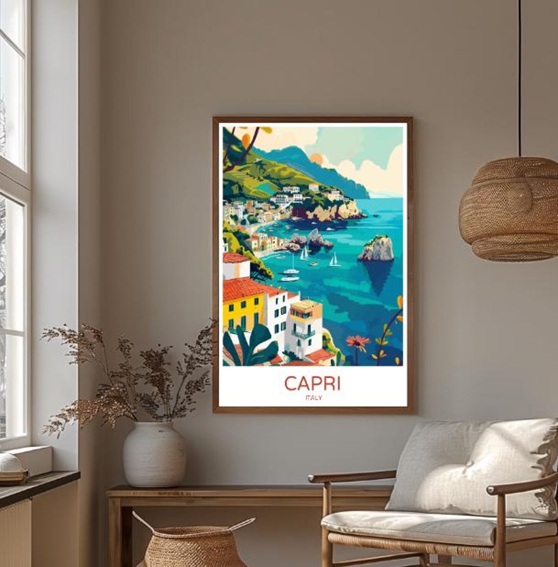 Capri Italy Coastal Village Cliffs and Rocky Bay Cove Poster - Image 3