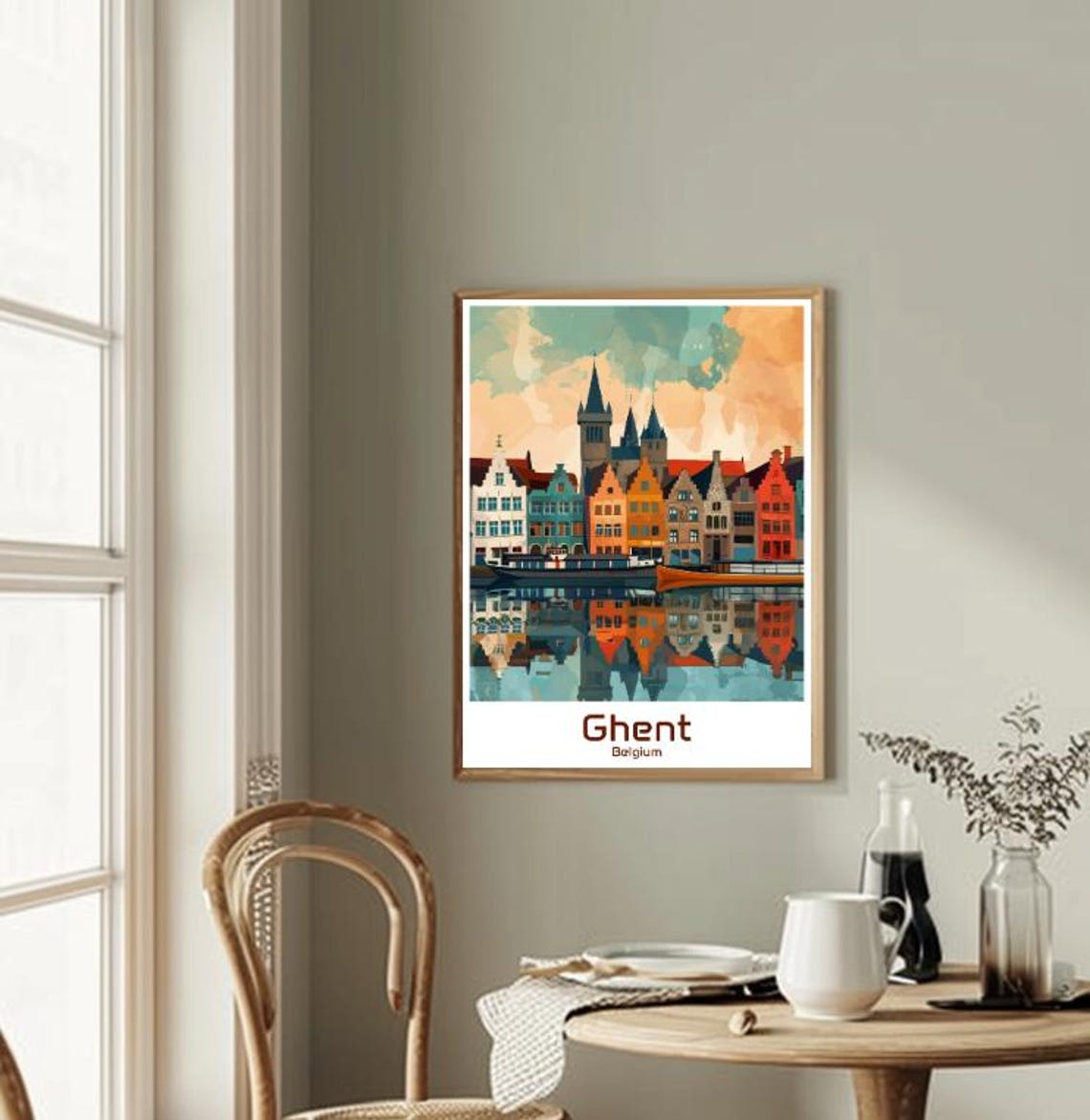Ghent Travel Poster Belgium Cityscape Wall Art Historic Canal Print Ghent Old Town Decor European Artwork Belgium Travel Gift - Image 2