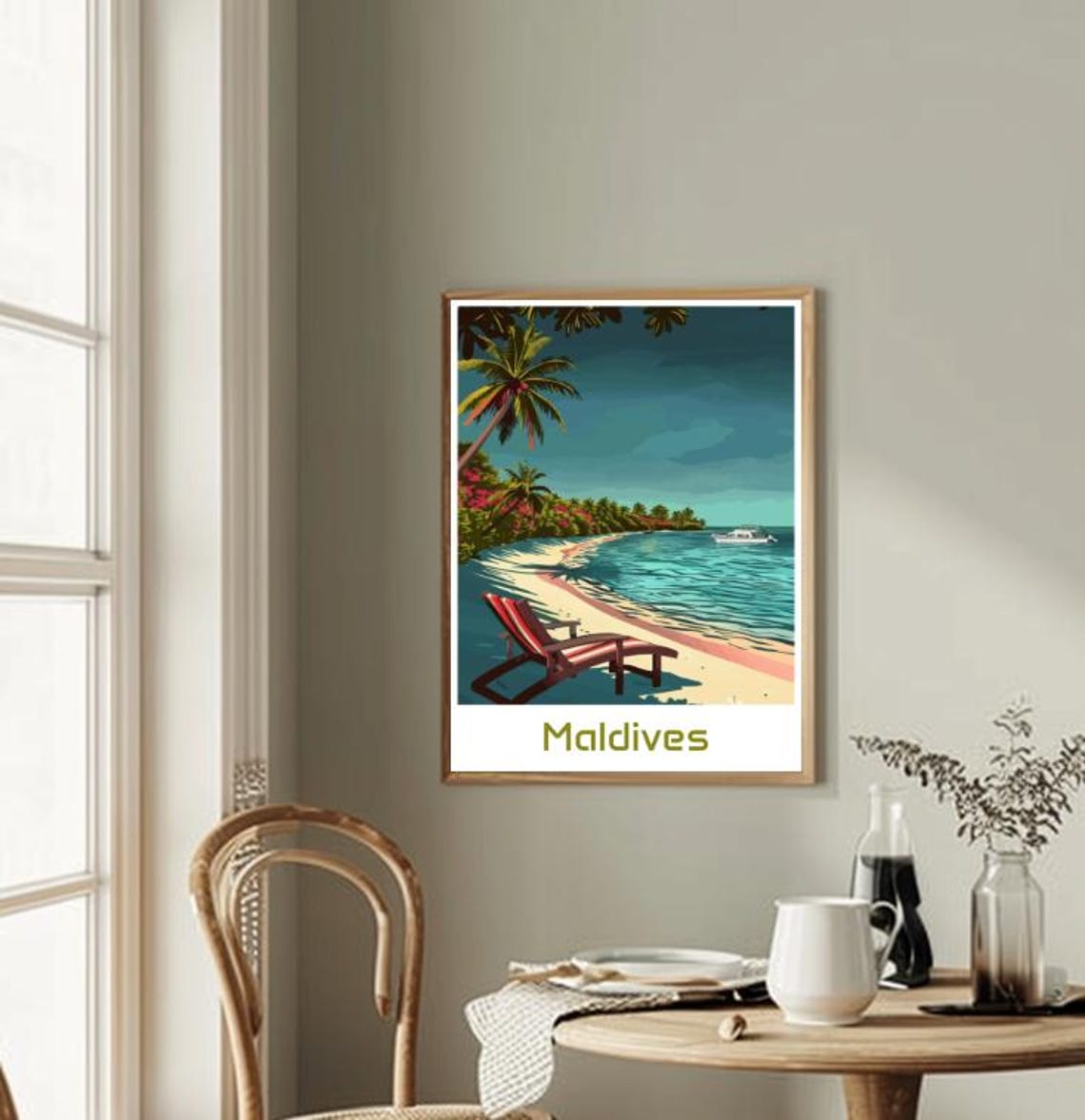 Maldives Tropical Beach Paradise With Palm Trees And Sailboat Print - Image 2