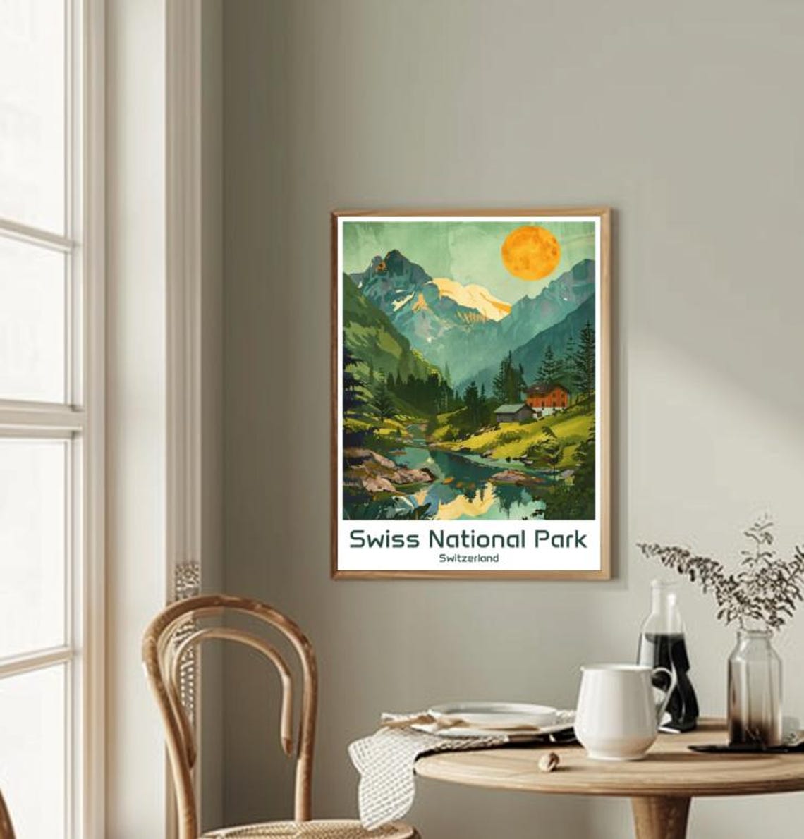 Swiss National Park Moonrise Alpine Valley Cabin Landscape Poster - Image 2